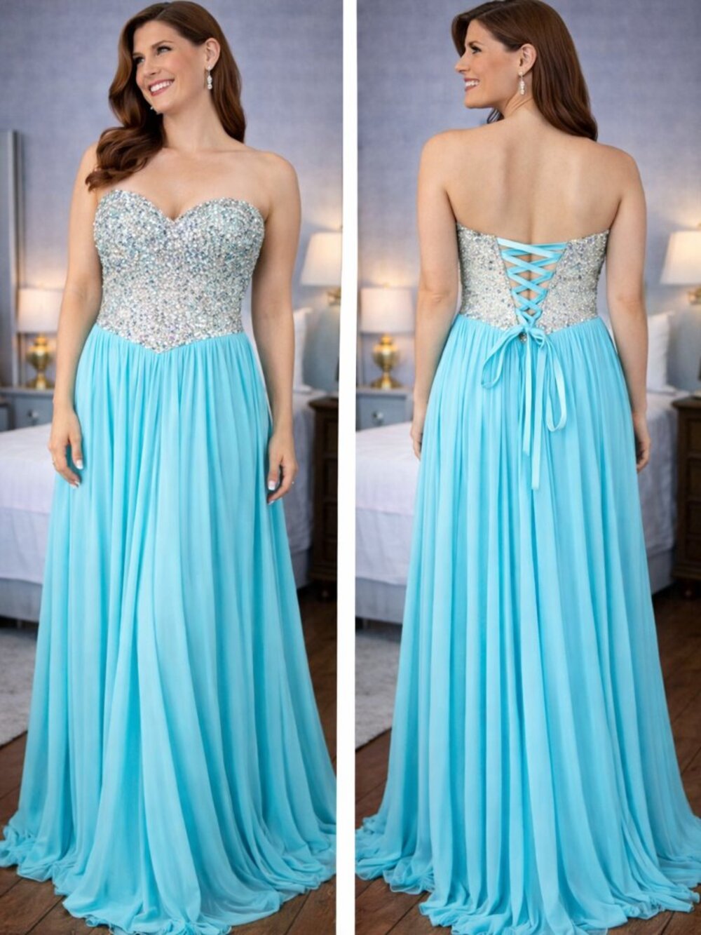 NWT Terani Couture Strapless Aqua Formal Gown $306